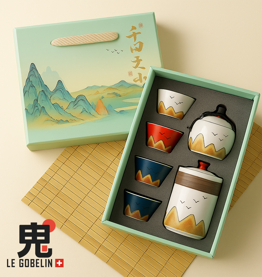 Coffret Horizon Lointain – Service à Thé de Voyage en Céramique