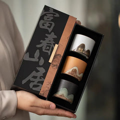 Montagnes de Fuchun – Coffret de Tasses en Céramique Artisanale (Lot de 3)