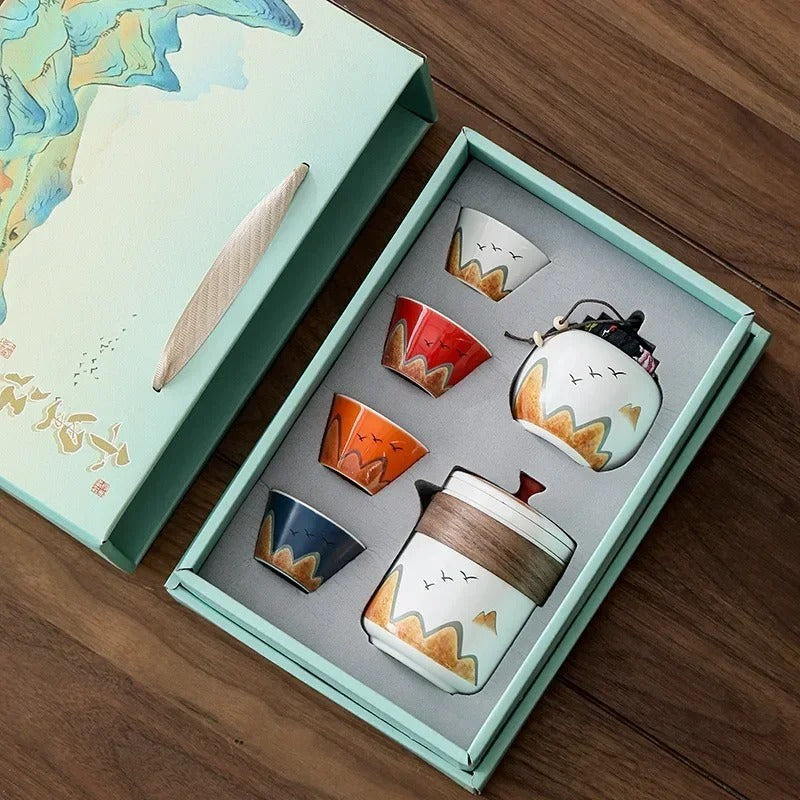 Coffret Horizon Lointain – Service à Thé de Voyage en Céramique