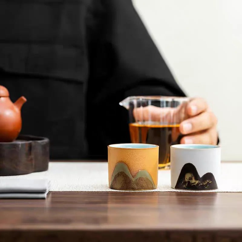 Montagnes de Fuchun – Coffret de Tasses en Céramique Artisanale (Lot de 3)