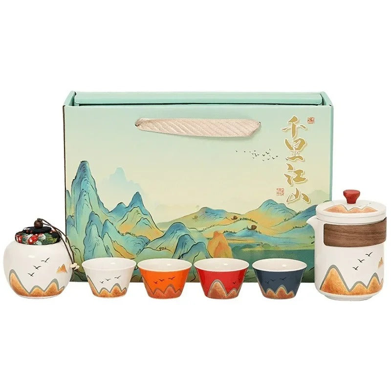 Coffret Horizon Lointain – Service à Thé de Voyage en Céramique
